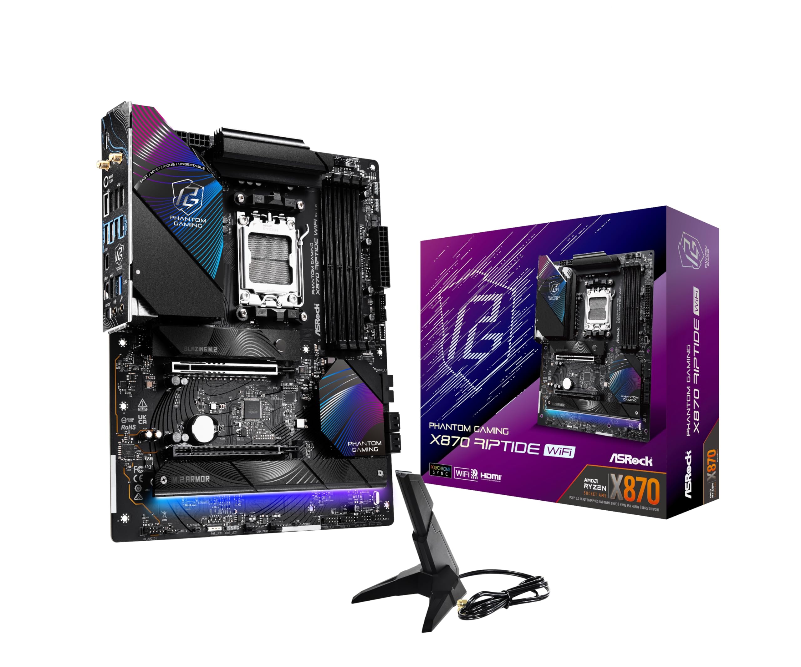 ASRock Phantom Gaming X870 Riptide WiFi 7 AMD Ryzen Socket AM5 ATX